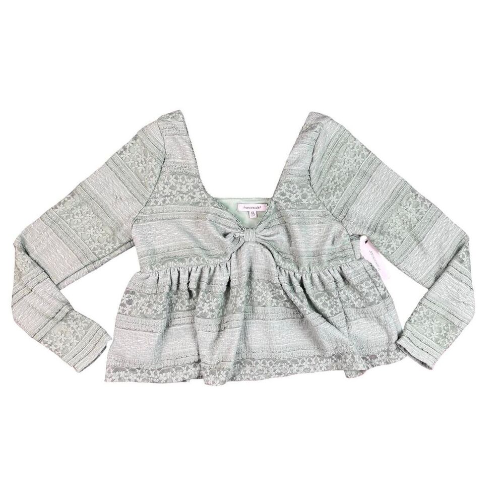 NWT Francesca's Women's Green Lined/Laced Crop-Top Babydoll Top